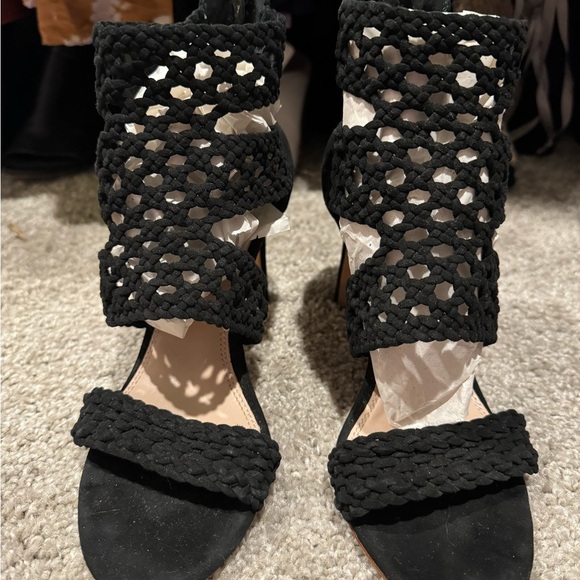 Sandro agate braided leather suede stiletto heels - Picture 1 of 9